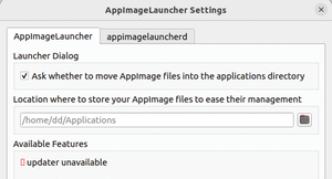 Figure 1: The Settings menu in AppImageLauncher turns out to be spartan.