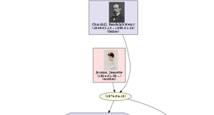 Figure 1: A Gramps Relationship chart highlights all the relationships between the person of reference, shown inside an octagon, and everyone else.