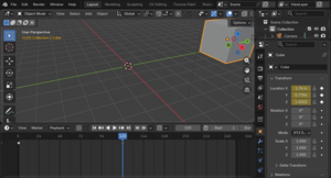 Figure 1: The timeline at the bottom of the main window contains keyframes for objects in the scene.
