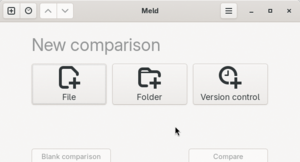 Figure 1: Meld is a clean entry point into file, directory, or version control comparisons, and it supports tabs to help you juggle multiple comparisons.