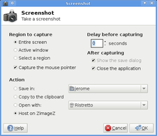 Dialogue window Xfce screenshooter